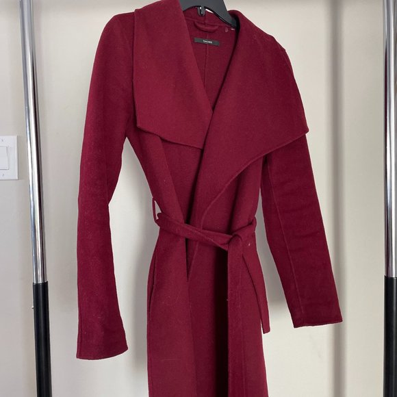 TAHARI WOMEN'S DEEP RED WOOL BELTED COAT JACKET - Picture 4 of 5